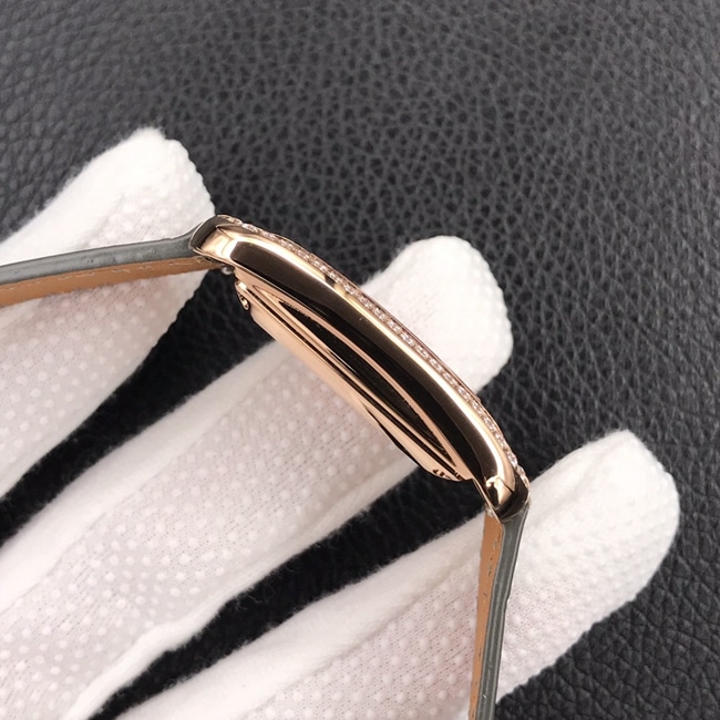YF factory top collectible watches Hermes women's white disk brown belt square steel belt quartz watch side view