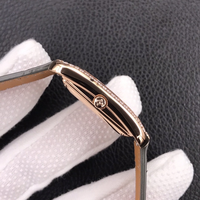 YF factory top collectible watches Hermes women's white disk brown belt square steel belt quartz watch side view