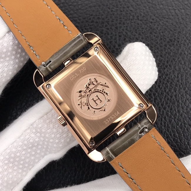 YF Factory Top collectible watches Hermes Women's White Plate Brown Strap Square Steel Belt Quartz Wristwatch Back Cover Figure