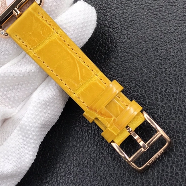 YF factory top-tier watch Hermès black dial black belt quartz crocodile leather strap watch clasp picture clasp picture