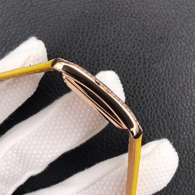 YF factory top-tier watch Hermès black dial black belt quartz crocodile leather strap watch clasp picture side view