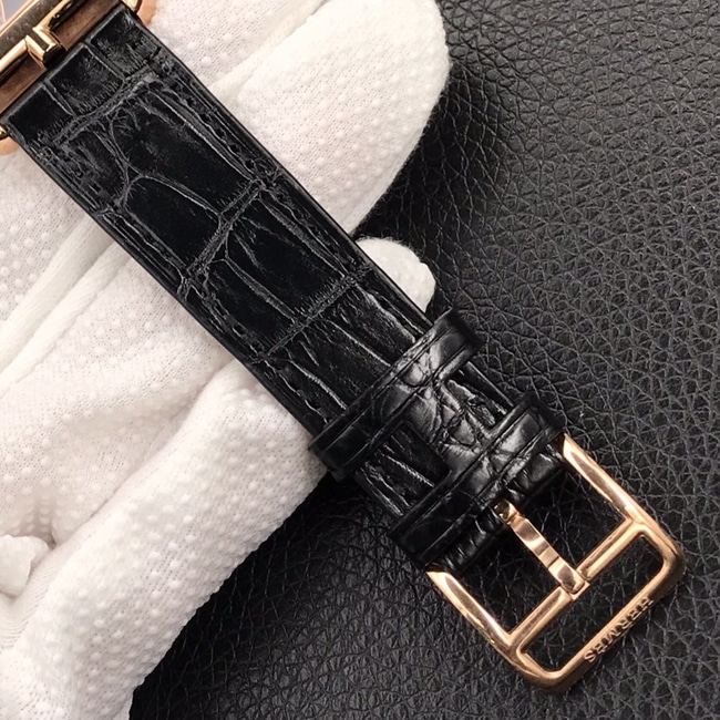 YF factory top-tier watch Hermès black dial black belt quartz crocodile leather strap watch clasp picture