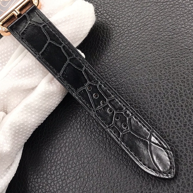 YF factory top-tier watch Hermès women's white dial black belt square stainless steel quartzleather strap watch leather strap picture