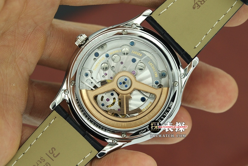 top-tier watch Jaeger-LeCoultre men's white dial black belt master series automatic true tourbillon mechanical leather strap watch caseback live photo