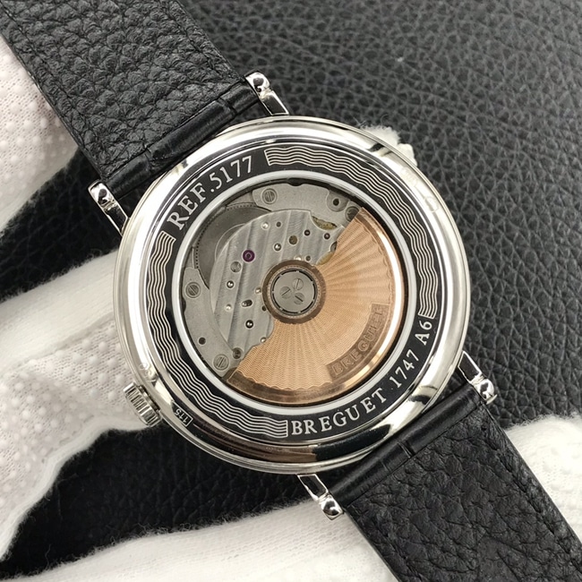 top-tier watch Breguet men's white dial black belt classic series mechanical leather strap watch movement picture