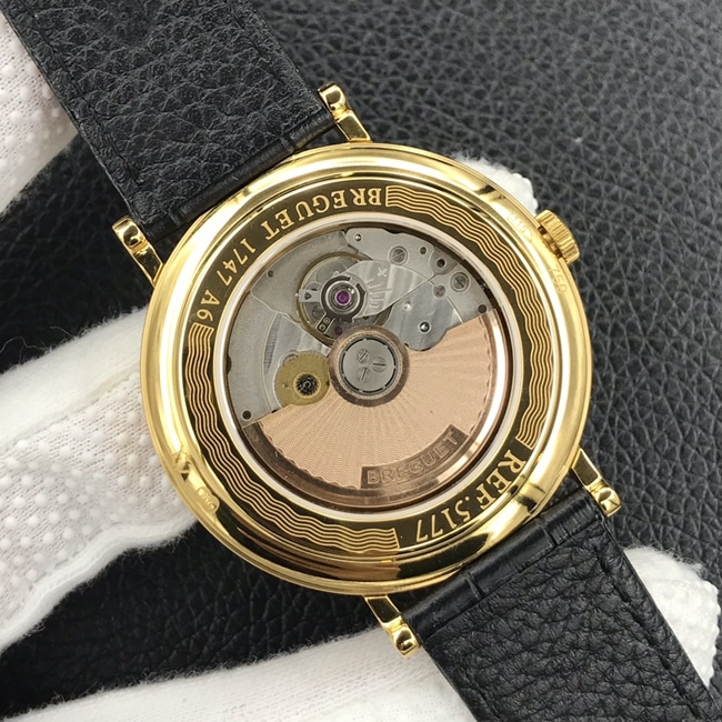 top-tier watch Breguet men's white dial black belt automatic movementleather strap classic series watch movement picture