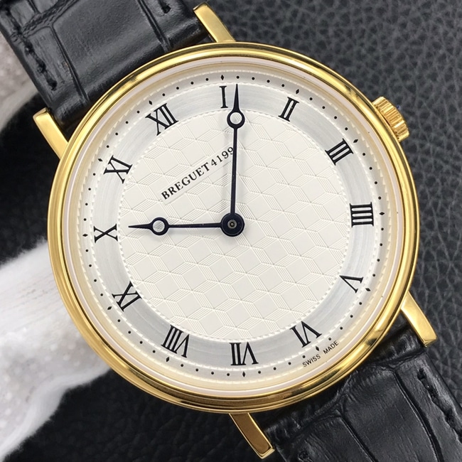 top-tier watch Breguet men's white dial black belt classic series automatic movementleather strap watch front view