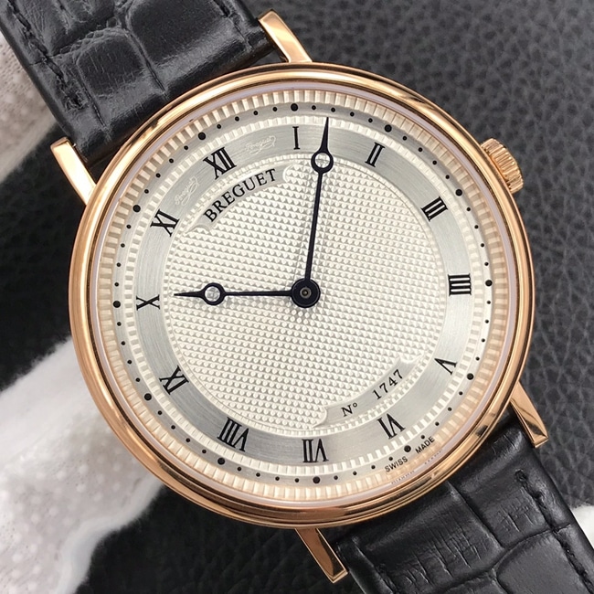 top-tier watch classic series white dial black belt mechanical leather strap men's watch front view