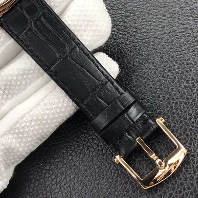 top-tier watch classic series white dial black belt mechanical leather strap men's watch clasp picture