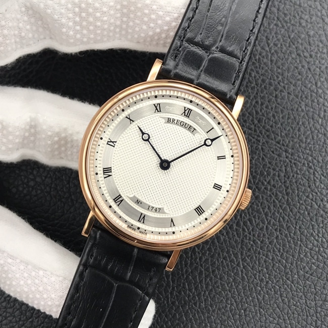 top-tier watch classic series white dial black belt mechanical leather strap men's watch front view