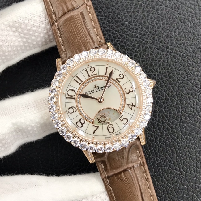 GF Factorytop-tier watch Jaeger-LeCoultre women's white dial brown belt dating series mechanical leather strap watch front view