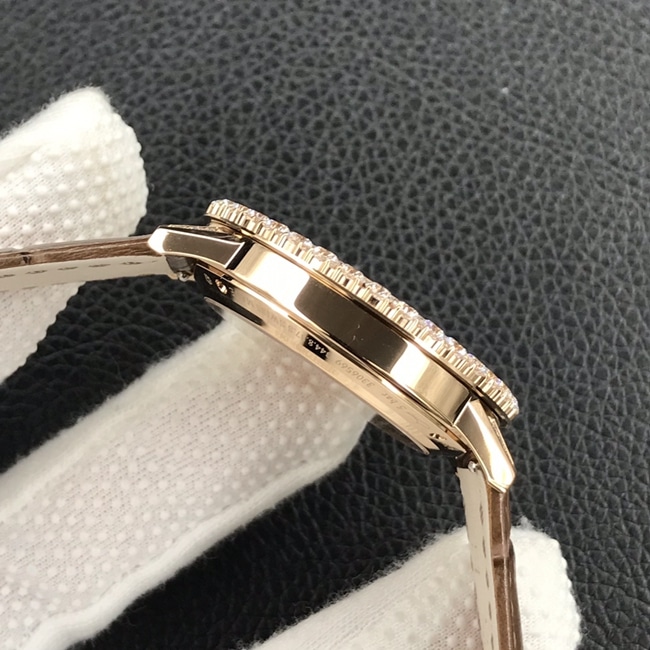 GF Factorytop-tier watch Jaeger-LeCoultre women's white dial brown belt dating series mechanical leather strap watch side view
