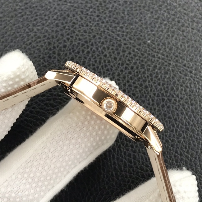 GF Factorytop-tier watch Jaeger-LeCoultre women's white dial brown belt dating series mechanical leather strap watch side view