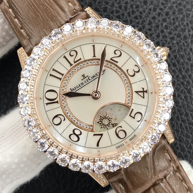 GF Factorytop-tier watch Jaeger-LeCoultre women's white dial brown belt dating series mechanical leather strap watch front view