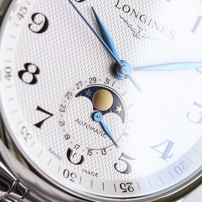 GF Factory Top collectible watches Longines Men's White Plate Steel Strap Masterpiece Series Moon Phase 42mm Mechanical Watch Details