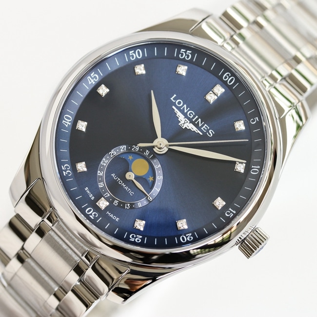 GF Factorytop-tier watch Longines automatic movement men's blue dial master series moon phasesteel bracelet watch front view