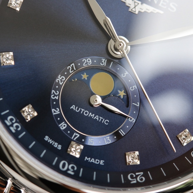 GF Factorytop-tier watch Longines automatic movement men's blue dial master series moon phasesteel bracelet watch detail shots