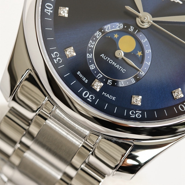 GF Factorytop-tier watch Longines automatic movement men's blue dial master series moon phasesteel bracelet watch detail shots