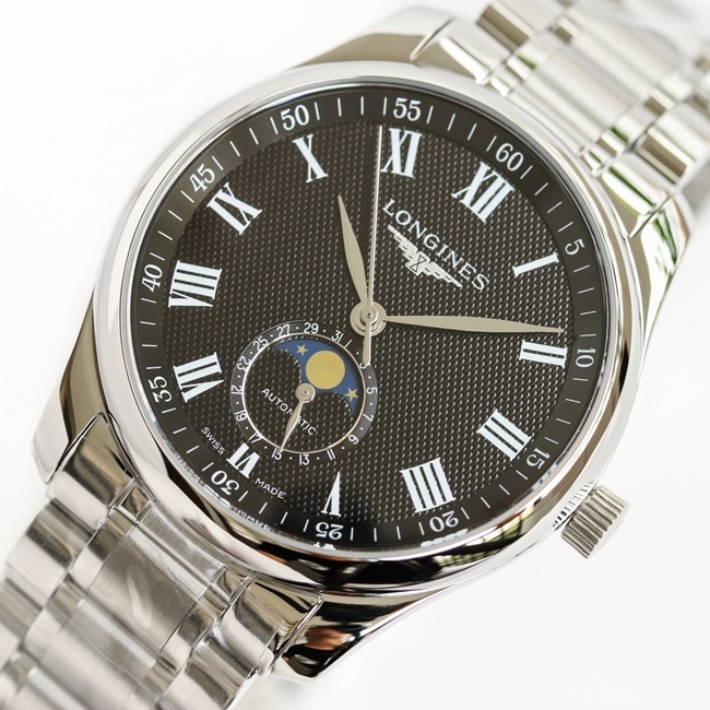 GF Factorytop-tier watch Longinesmoon phase42mm famous craftsman series men's black dialsteel bracelet mechanical watch front view
