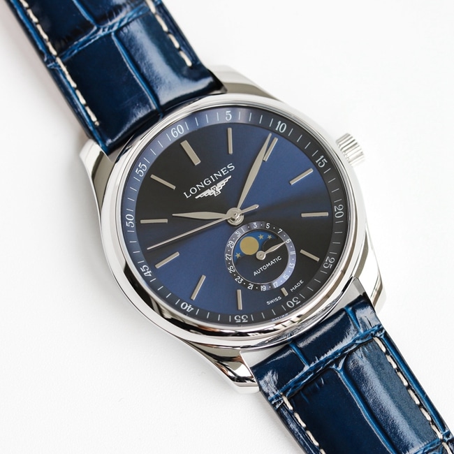 GF Factorytop-tier watch Longines men's blue dial blue belt master series leather strap watch front view