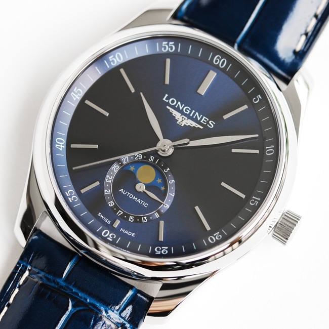 GF Factorytop-tier watch Longines men's blue dial blue belt master series leather strap watch front view