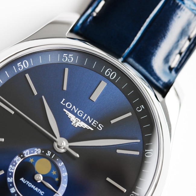 GF Factorytop-tier watch Longines men's blue dial blue belt master series leather strap watch detail shots