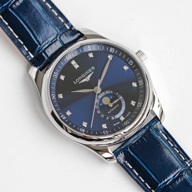 GF Factorytop-tier watch Longines automatic movementleather strap famous series moon phase 42mm men's watch front view