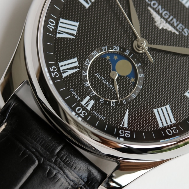 GF Factorytop-tier watch Longines men's black dial black belt master series watch detail shots