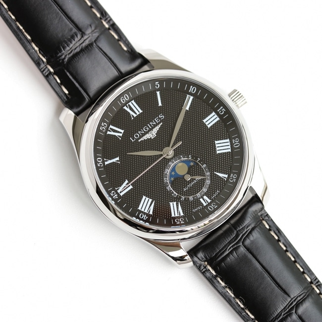 GF Factorytop-tier watch Longines men's black dial black belt master series watch front view