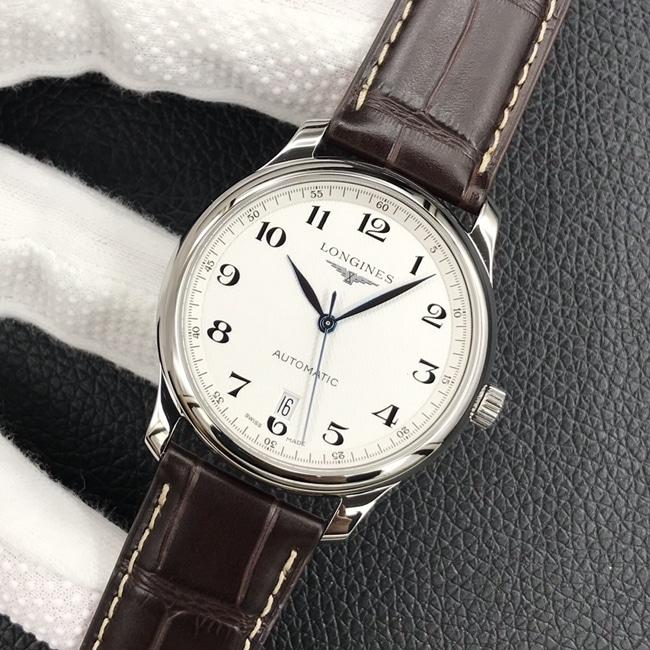 MK factory top-tier watch Longines men's white dial brown belt famous craftsman series automatic movementleather strap watch front view