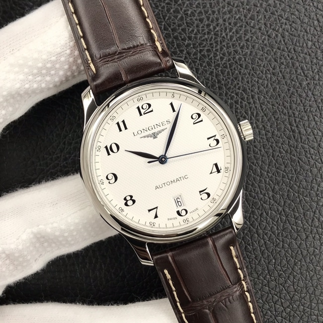 MK factory top-tier watch Longines men's white dial brown belt famous craftsman series automatic movementleather strap watch front view