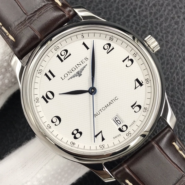 MK factory top-tier watch Longines men's white dial brown belt famous craftsman series automatic movementleather strap watch front view