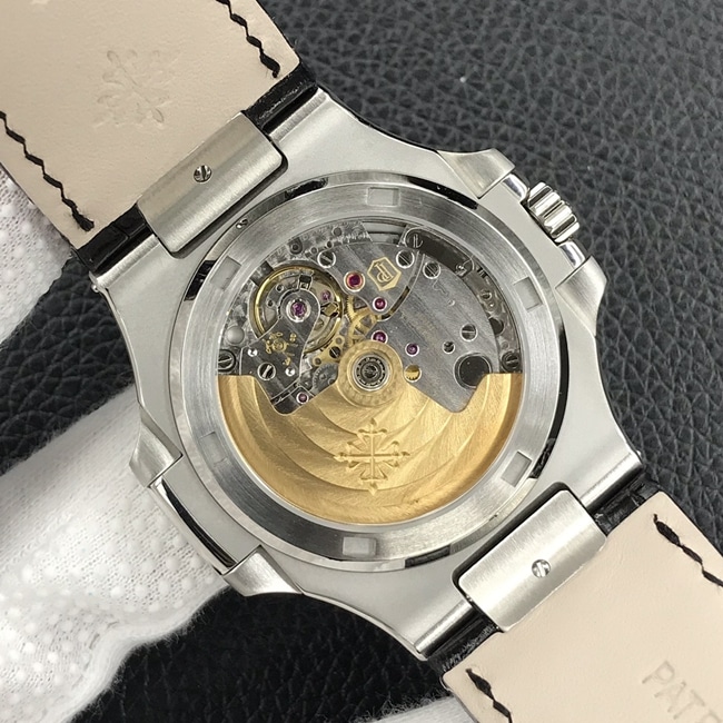 3k factory top-tier watch Patek Philippe men's green dial black belt Nautilus series leather strap watch movement picture