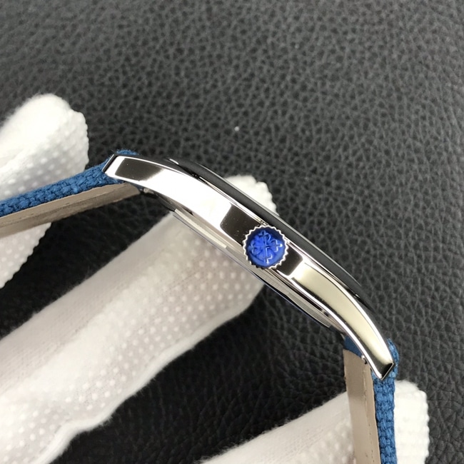 3K Factorytop-tier watch Patek Philippe men's blue dial blue belt 6007 series mechanical nylon strap watch side view