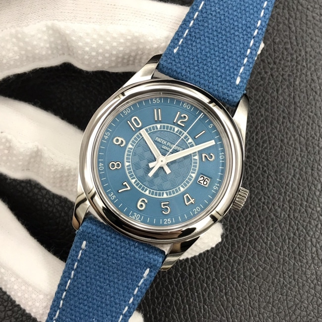 3K Factorytop-tier watch Patek Philippe men's blue dial blue belt 6007 series mechanical nylon strap watch front view