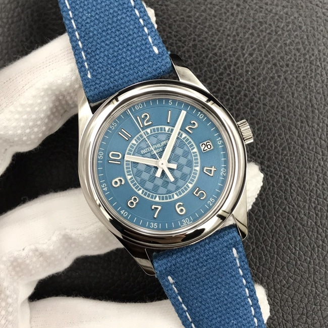 3K Factorytop-tier watch Patek Philippe men's blue dial blue belt 6007 series mechanical nylon strap watch front view