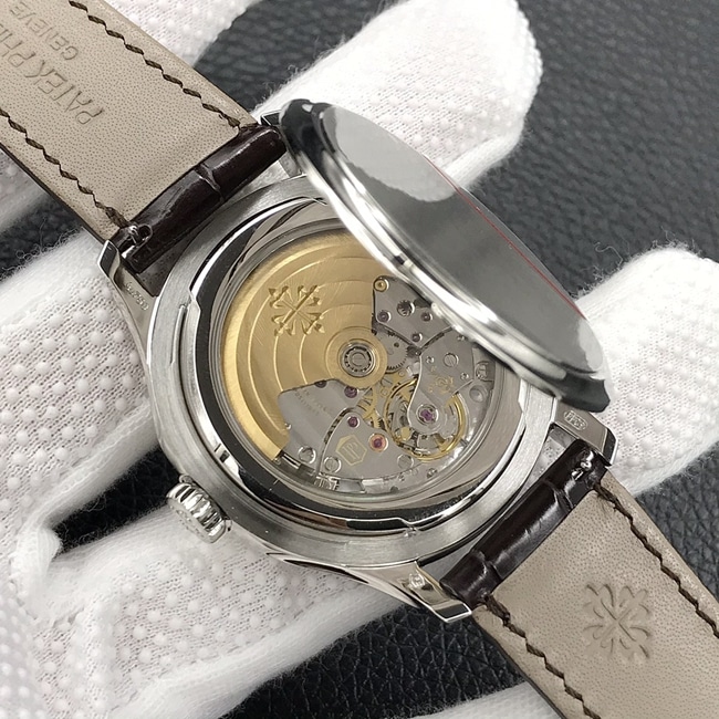 3k factory top-tier watch Patek Philippe yellow plate brown belt automatic movement men's leather strap watch movement picture