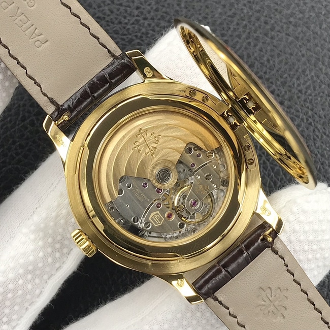 3k factory top-tier watch Patek Philippe men's yellow plate brown belt automatic movement retro watch movement picture