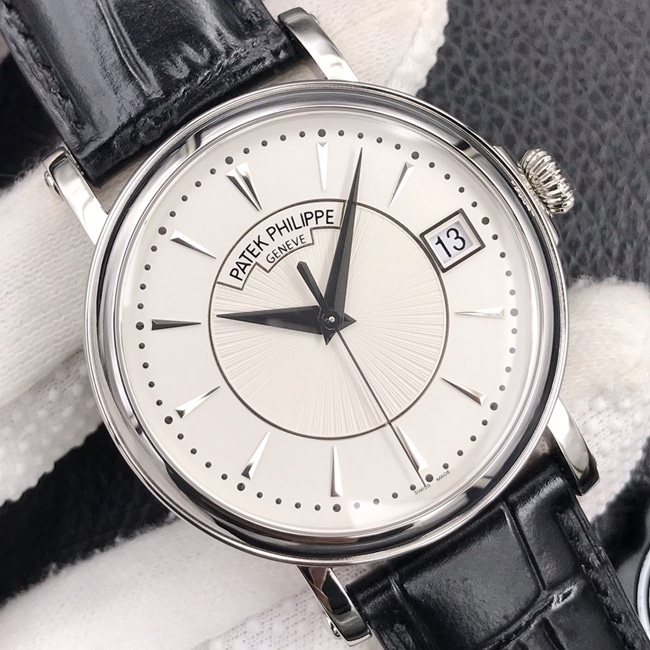 ZF Factorytop-tier watch Patek Philippe men's white dial black belt classic 5153 series leather strap watch front view