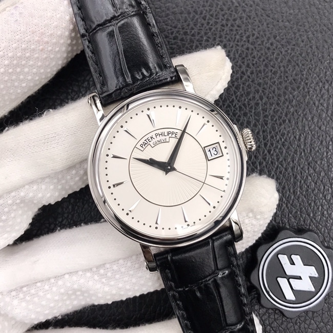 ZF Factorytop-tier watch Patek Philippe men's white dial black belt classic 5153 series leather strap watch front view