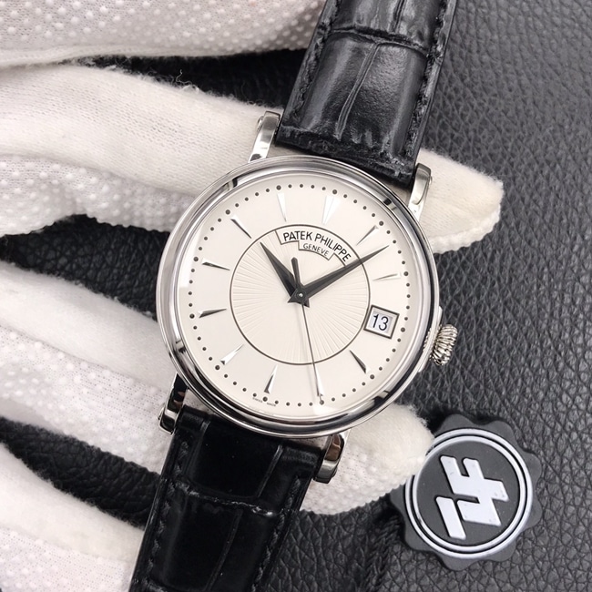 ZF Factorytop-tier watch Patek Philippe men's white dial black belt classic 5153 series leather strap watch front view