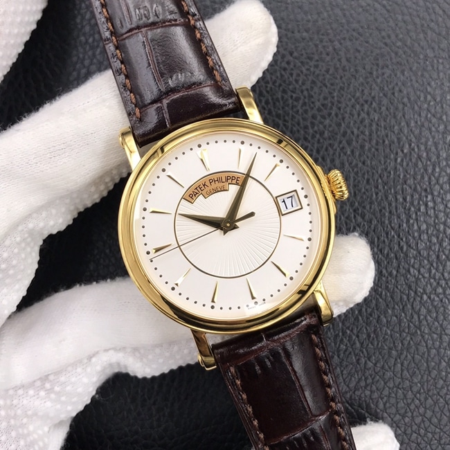 ZF Factorytop-tier watch Patek Philippe men's white dial brown belt automatic movement classical 5153 series leather strap watch front view