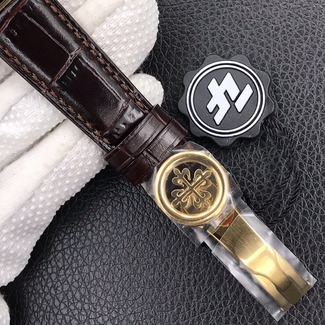 ZF Factorytop-tier watch Patek Philippe men's white dial brown belt automatic movement classical 5153 series leather strap watch clasp picture
