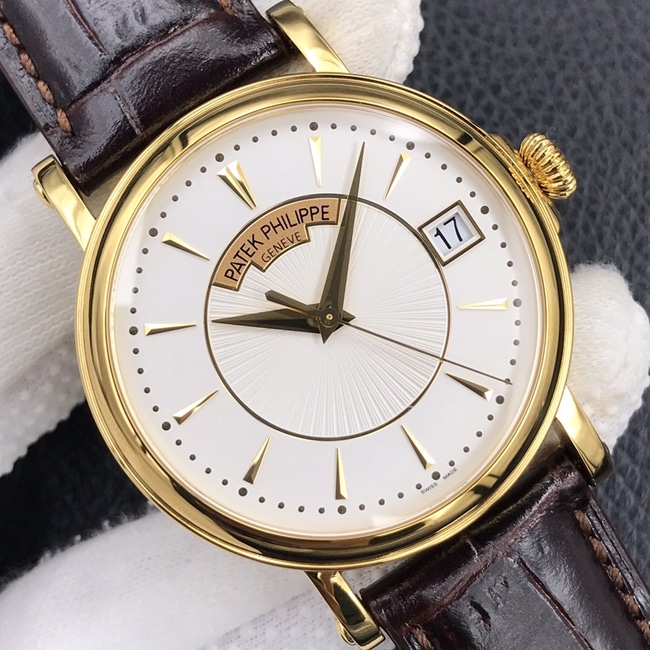 ZF Factorytop-tier watch Patek Philippe men's white dial brown belt automatic movement classical 5153 series leather strap watch front view