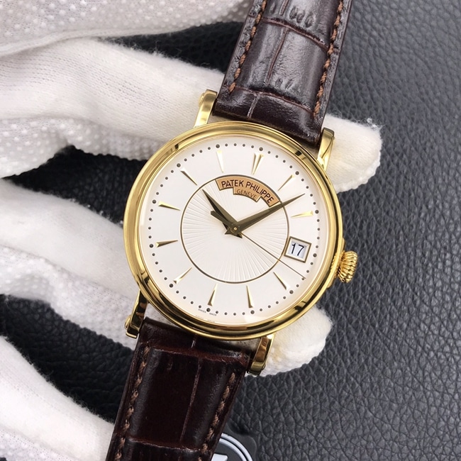 ZF Factorytop-tier watch Patek Philippe men's white dial brown belt automatic movement classical 5153 series leather strap watch front view