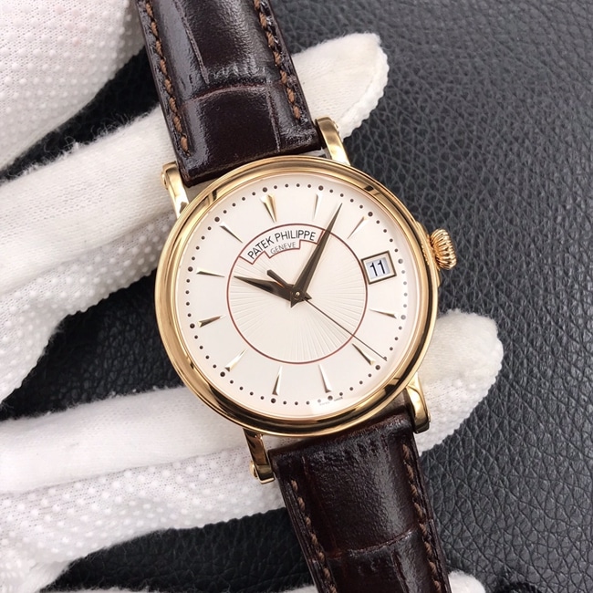ZF Factorytop-tier watch Patek Philippe men's white dial brown belt classic 5153 series leather strap watch front view