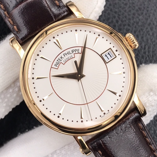 ZF Factorytop-tier watch Patek Philippe men's white dial brown belt classic 5153 series leather strap watch front view