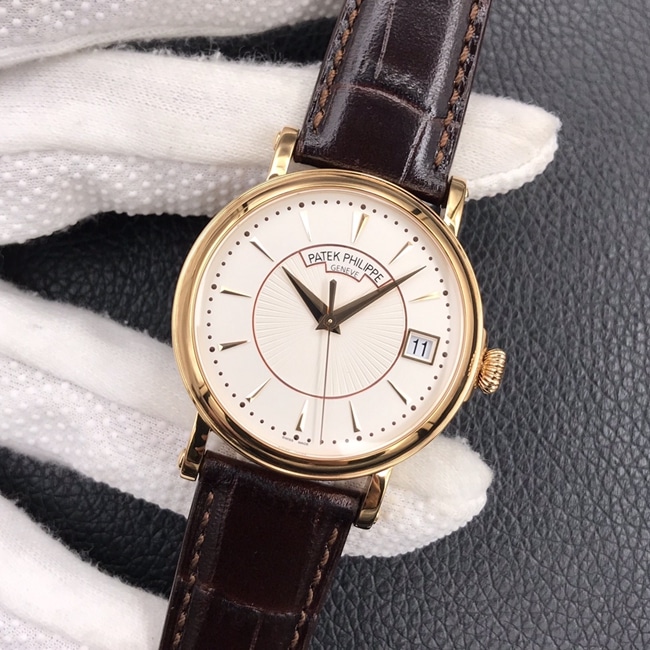 ZF Factorytop-tier watch Patek Philippe men's white dial brown belt classic 5153 series leather strap watch front view