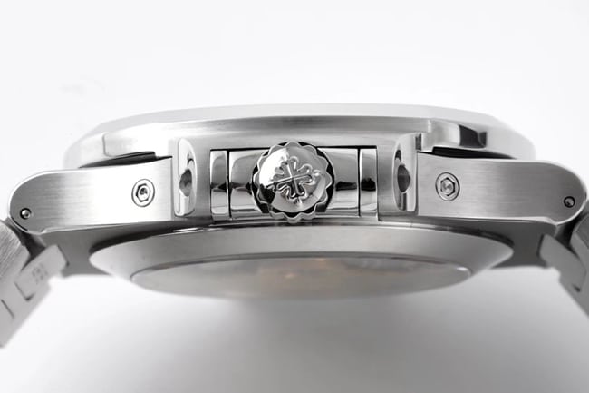 PPF Factorytop-tier replicaPatek Philippe men's black dialsteel braceletRef.5726/1A Nautilus series annual calendar automatic movement watch side view