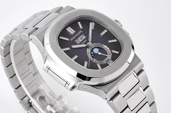 PPF Factorytop-tier replicaPatek Philippe men's black dialsteel braceletRef.5726/1A Nautilus series annual calendar automatic movement watch front view